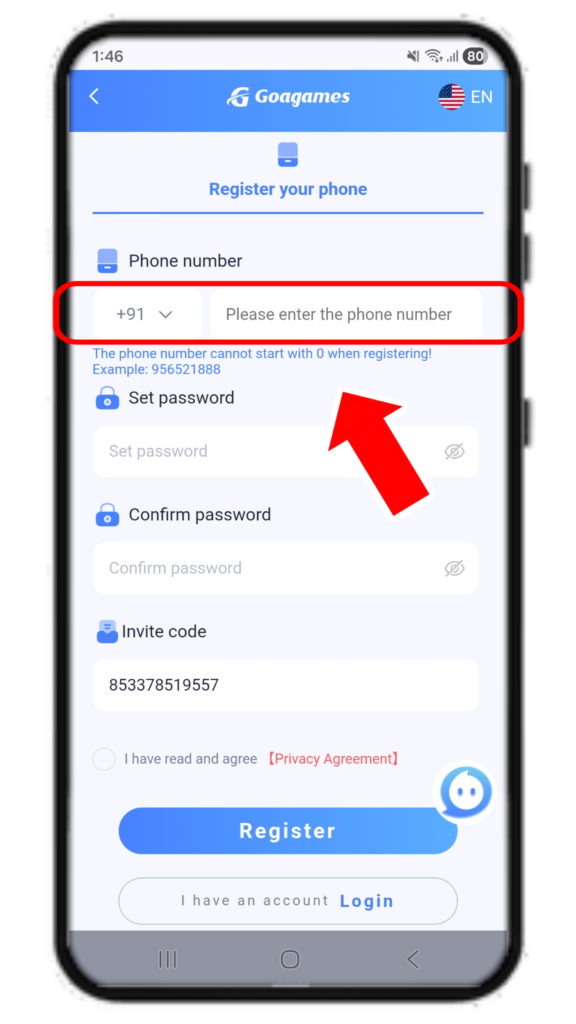 Goagames Register phone number