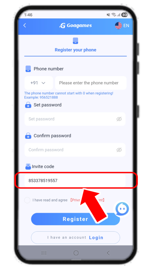 Goagames Register invite code