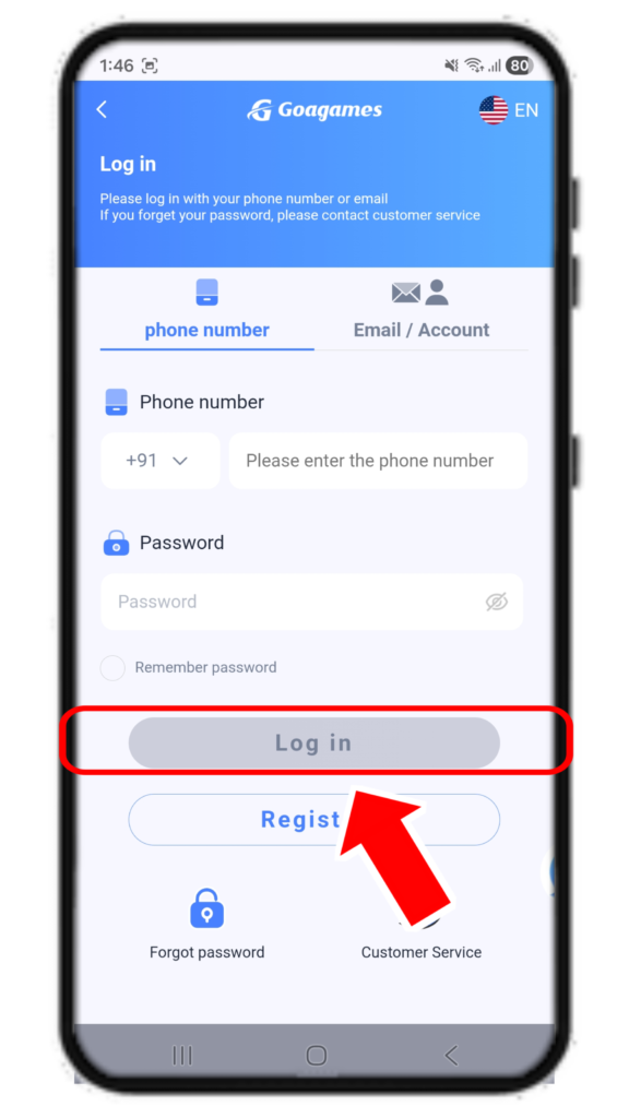 GoaGames login button
